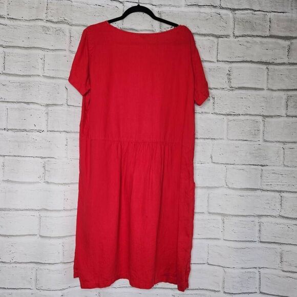 Vivid Womens Red Lagenlook Linen Short Sleeve Midi Dress Size Large - Picture 7 of 11